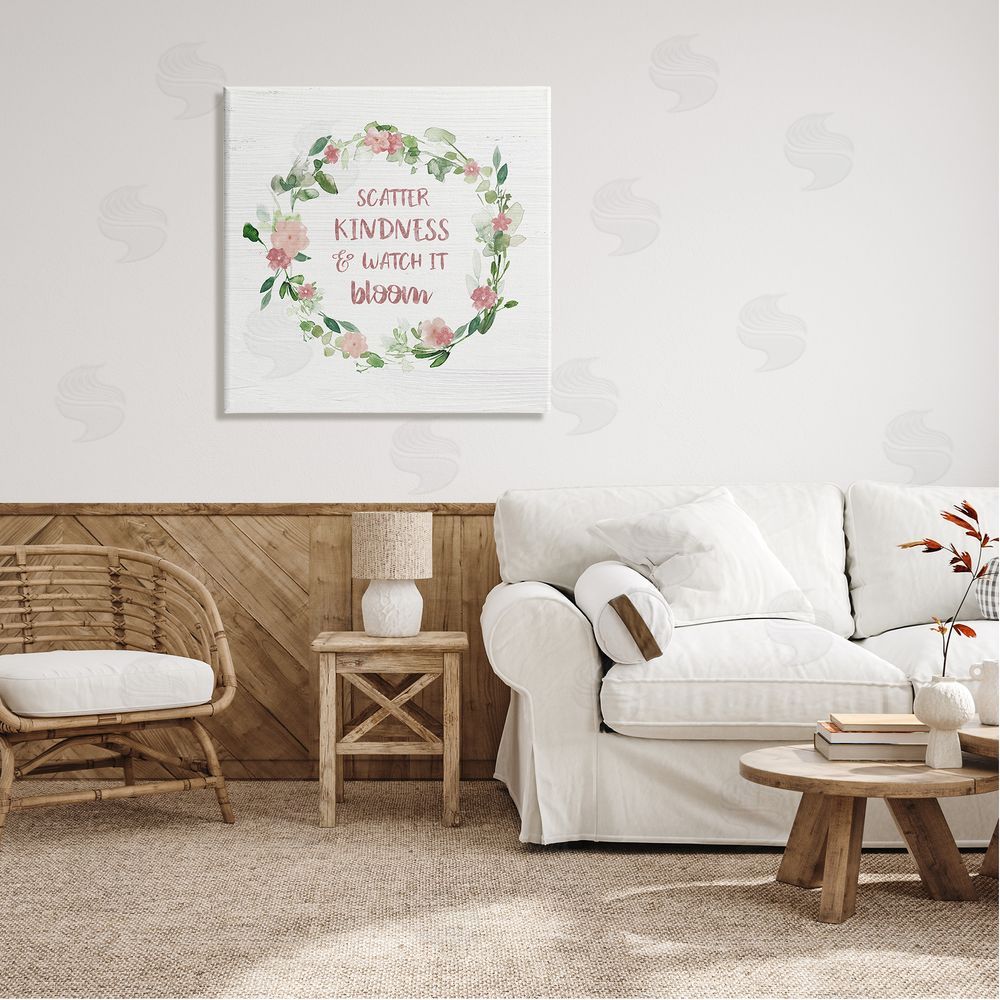 Carol Robinson Scatter Kindness Watch Bloom Motivational Spring Phrase Roses Canvas Wall Art in Room