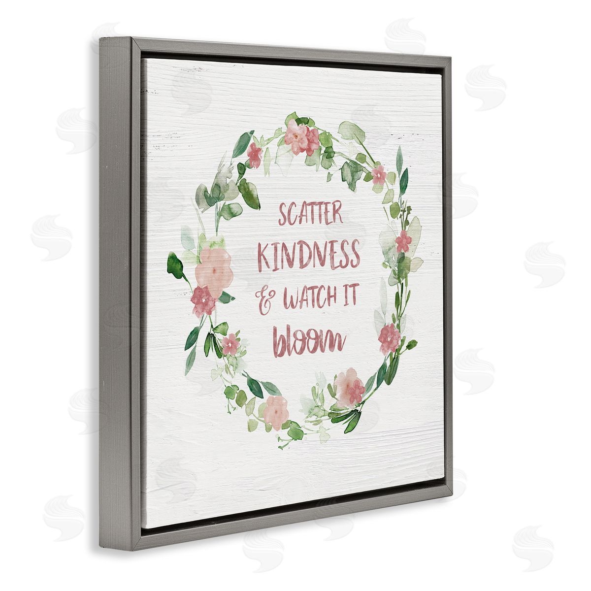 Carol Robinson Scatter Kindness Watch Bloom Motivational Spring Phrase Roses Gray Floating Frame Canvas Wall Art Print