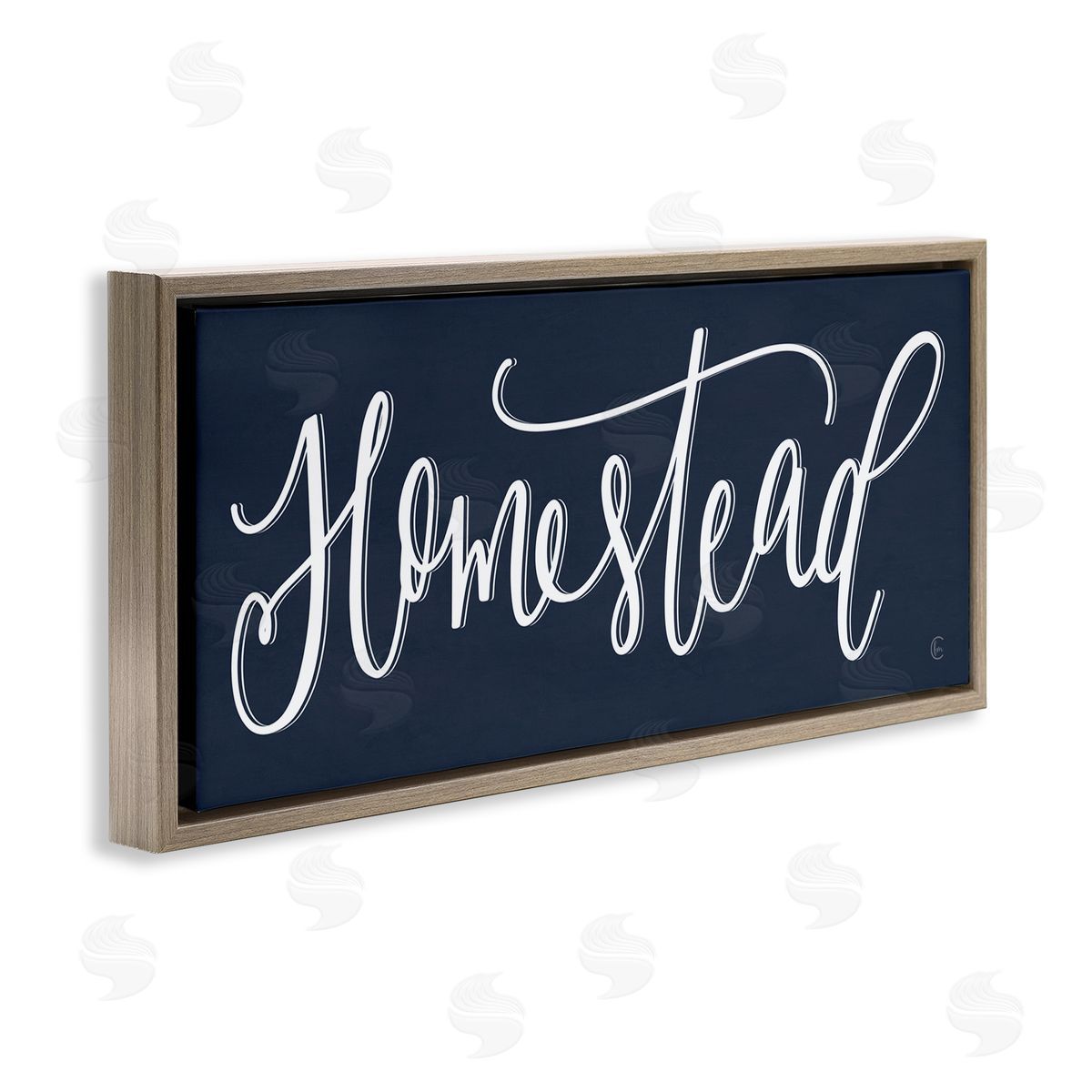Navy Blue Homestead Phrase Brown Floating Frame Canvas Wall Art, Home Decor by House Fenway