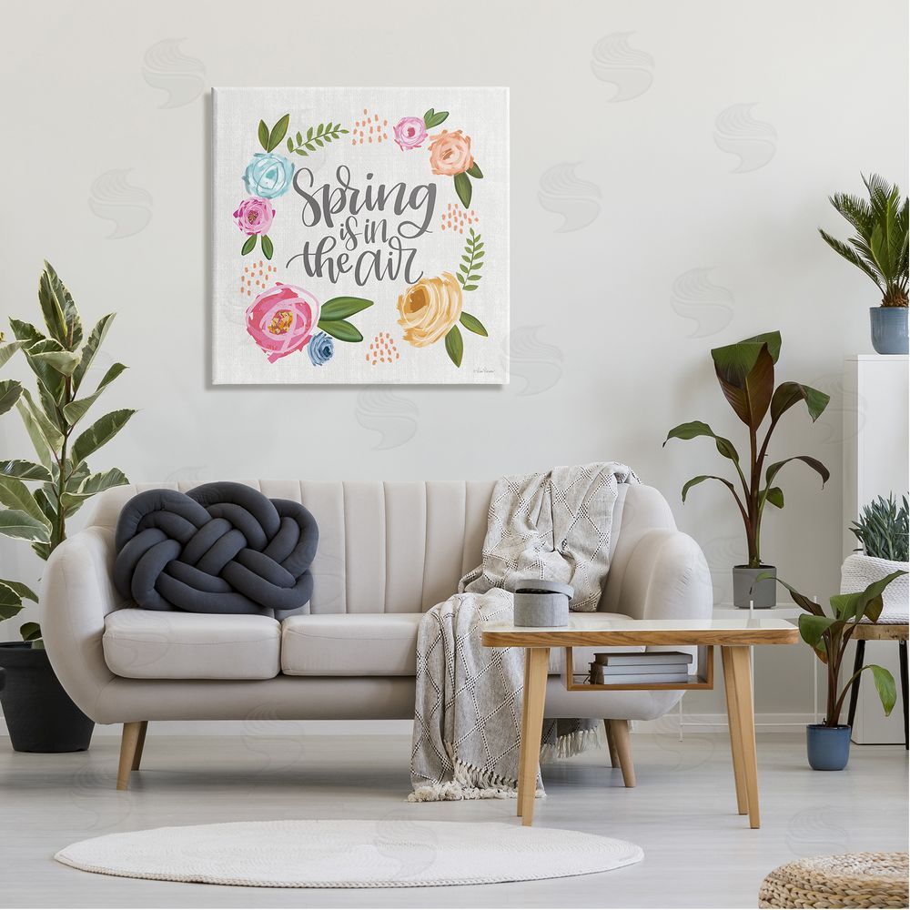 Lisa Larson Spring's in the Air Motivational Phrase Abstract Blooming Flowers Canvas Wall Art in Room