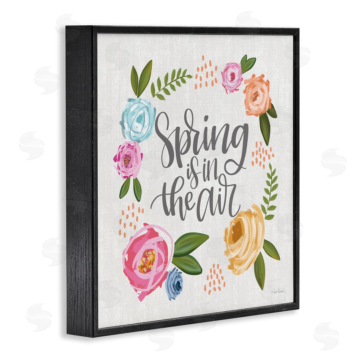Lisa Larson Spring's in the Air Motivational Phrase Abstract Blooming Flowers Black Framed Glicee Wall Art Print