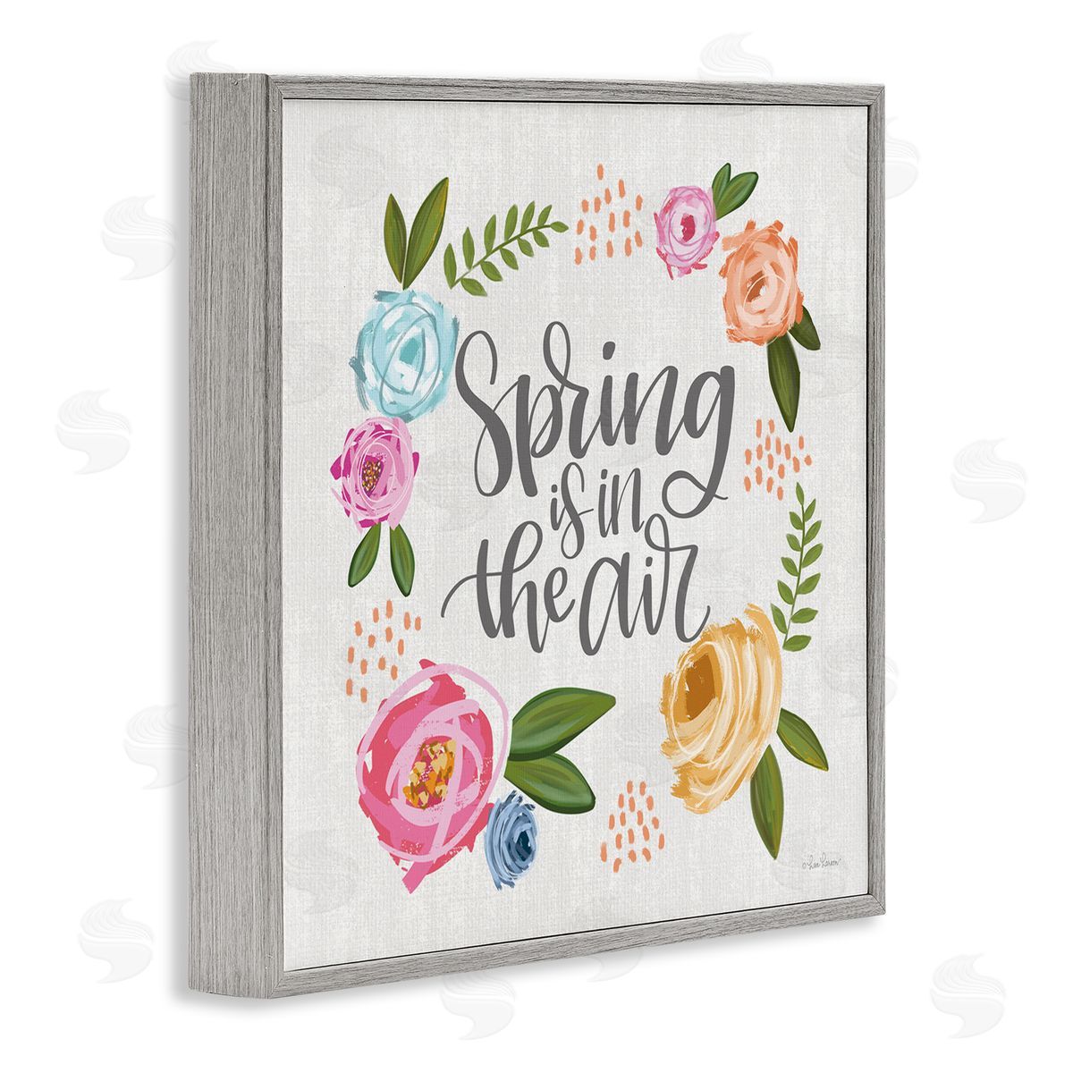 Lisa Larson Spring's in the Air Motivational Phrase Abstract Blooming Flowers Gray Framed Glicee Wall Art Print