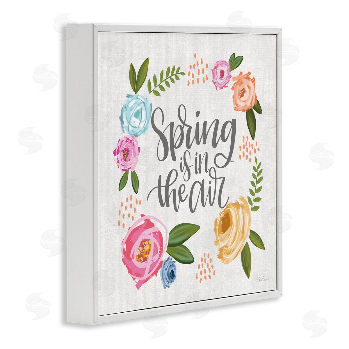 Lisa Larson Spring's in the Air Motivational Phrase Abstract Blooming Flowers White Framed Glicee Wall Art Print