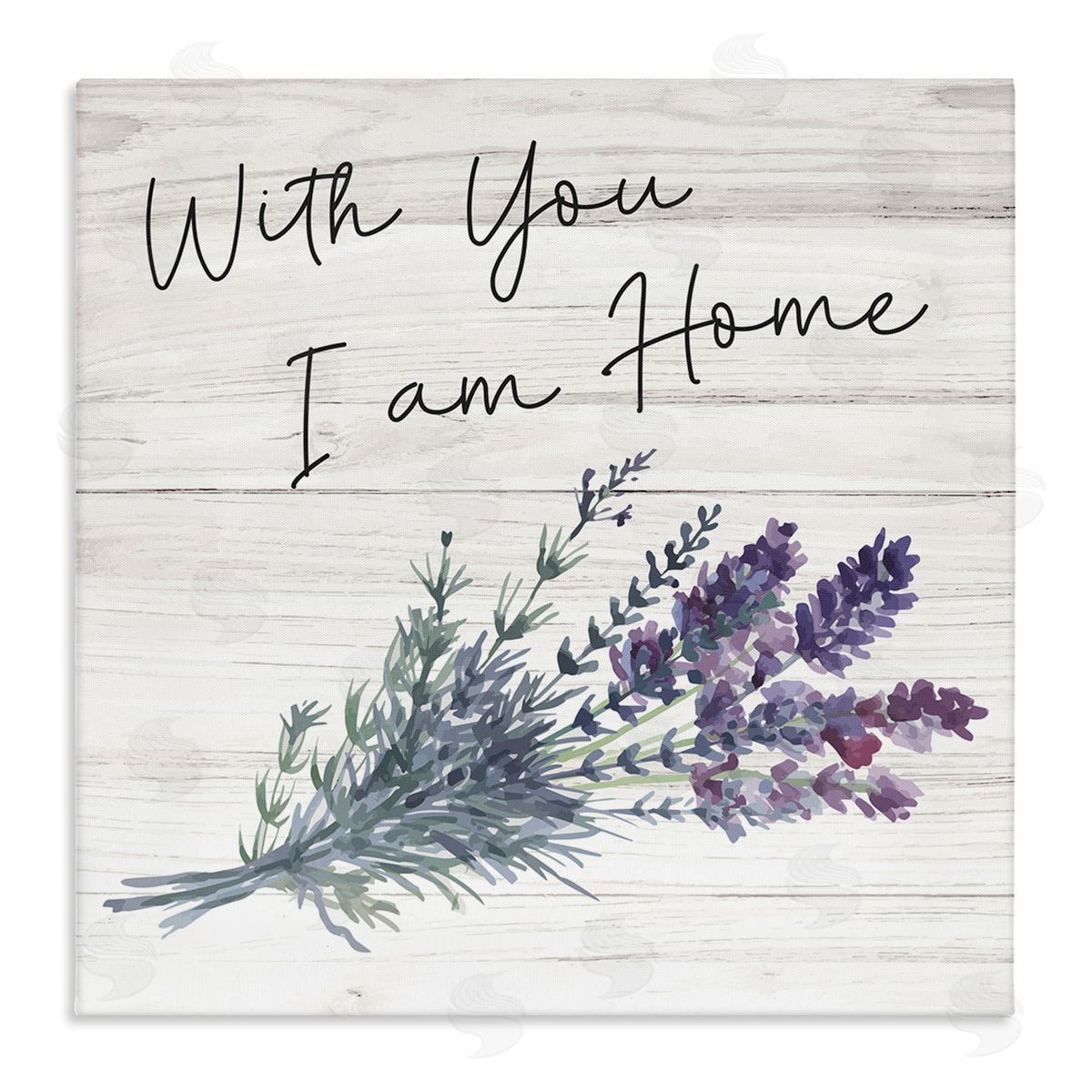 Nicole DeCamp With You I'm Home Inspirational Family Sign Blue Hyacinth Florals Stretched Canvas Wall Art Print