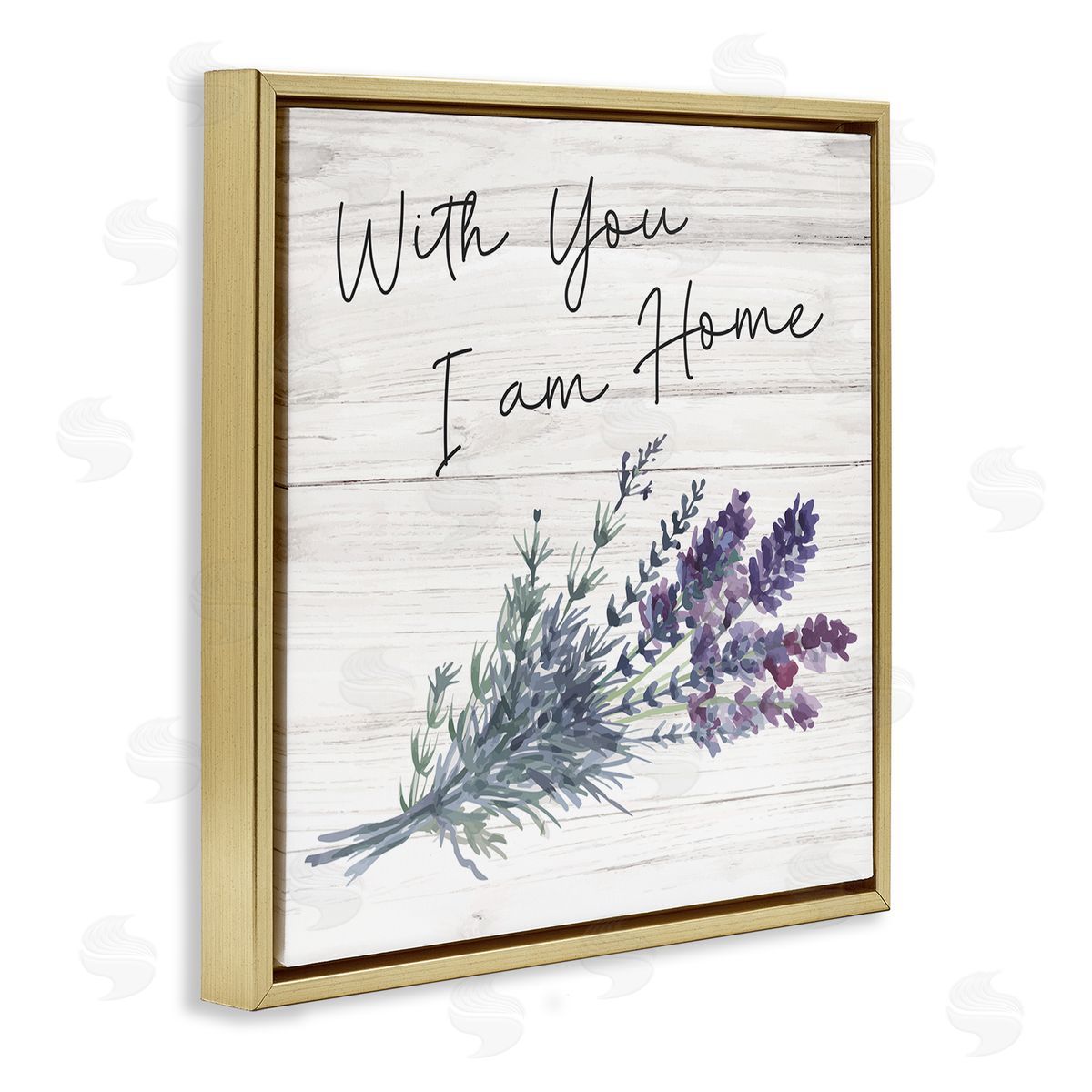 Nicole DeCamp With You I'm Home Inspirational Family Sign Blue Hyacinth Florals Gold Floating Frame Canvas Wall Art Print