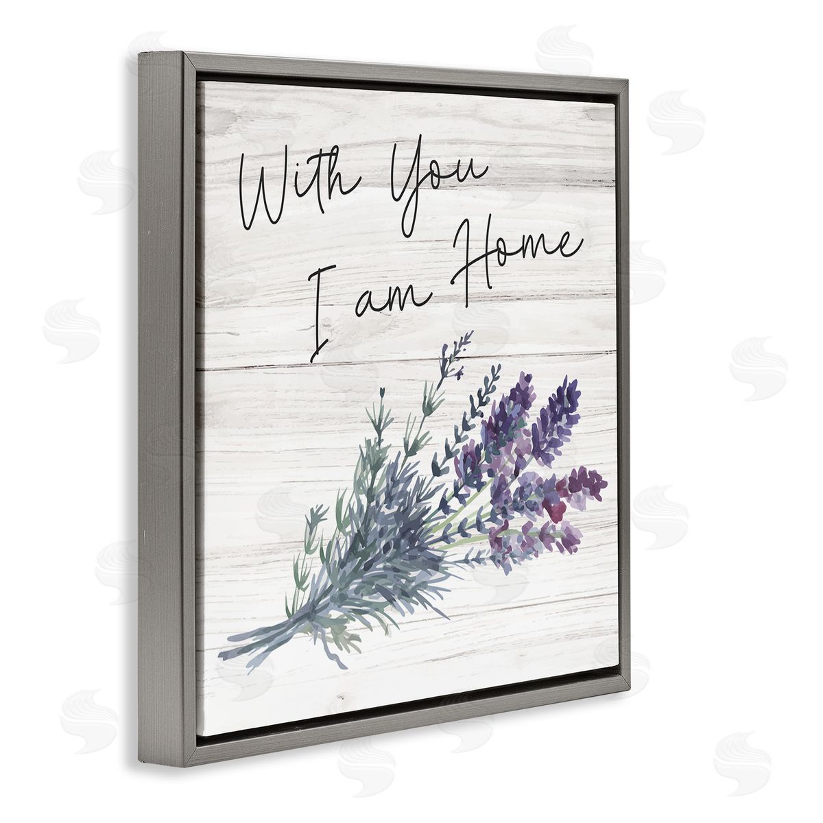 Nicole DeCamp With You I'm Home Inspirational Family Sign Blue Hyacinth Florals Gray Floating Frame Canvas Wall Art Print