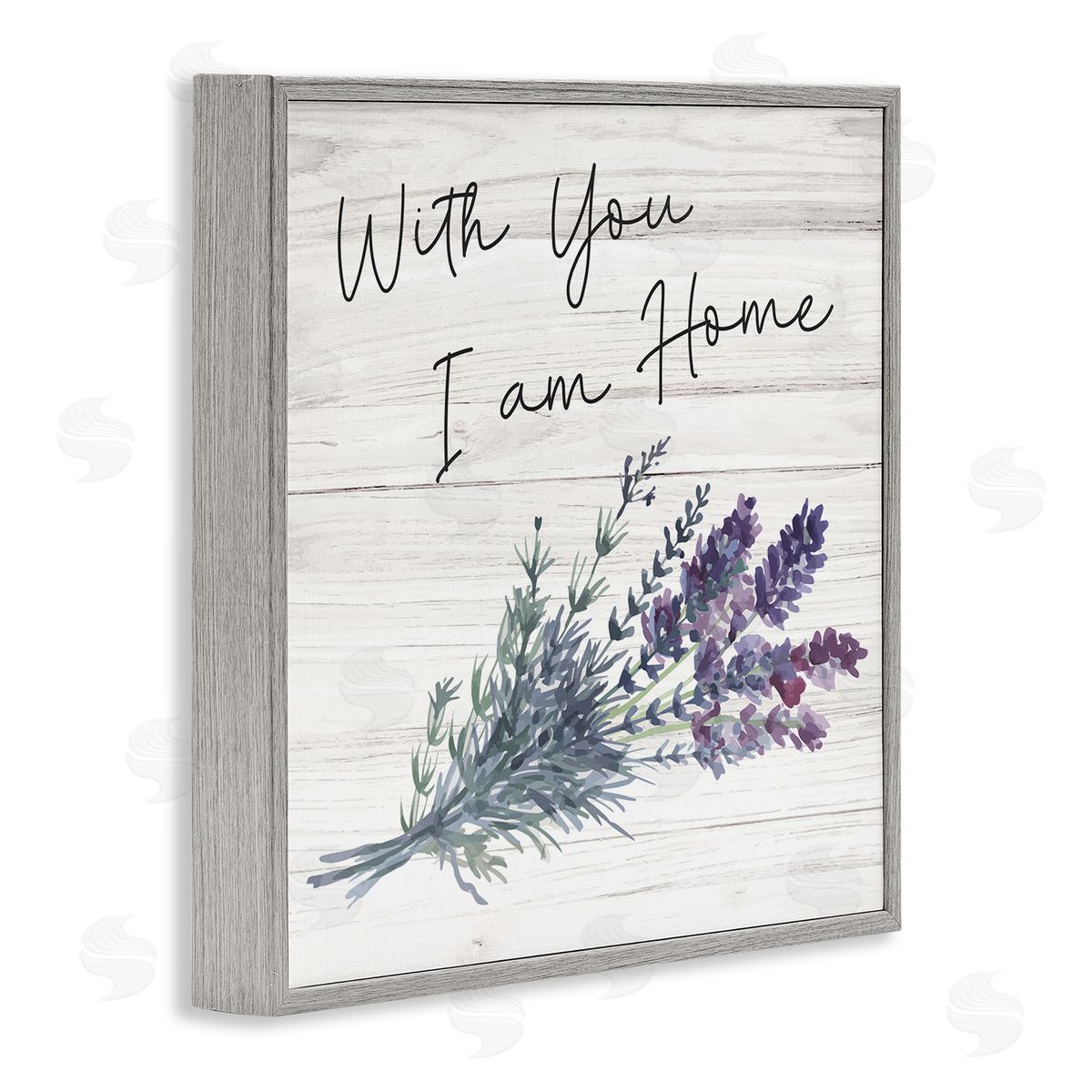 Nicole DeCamp With You I'm Home Inspirational Family Sign Blue Hyacinth Florals Gray Framed Glicee Wall Art Print