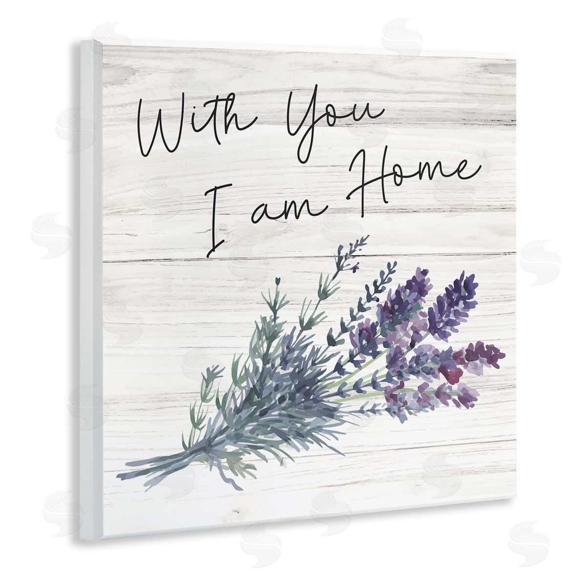 Nicole DeCamp With You I'm Home Inspirational Family Sign Blue Hyacinth Florals Wooden Wall Plaque Art Print