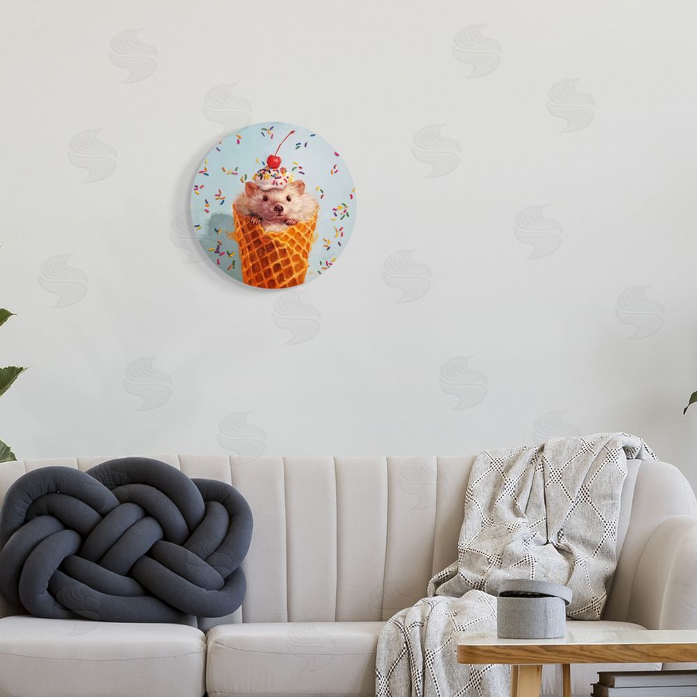 Lucia Heffernan Mouse with Cherry Dessert Ice Cream Cone Painting Round Wall Plaque Art Print in Room