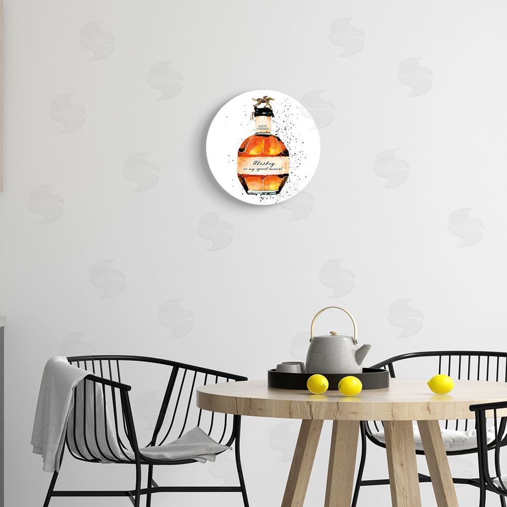 Mercedes Lopez Charro Whiskey is My Spirit Animal Quote Liquor Bottle Round Wall Plaque Art Print in Room