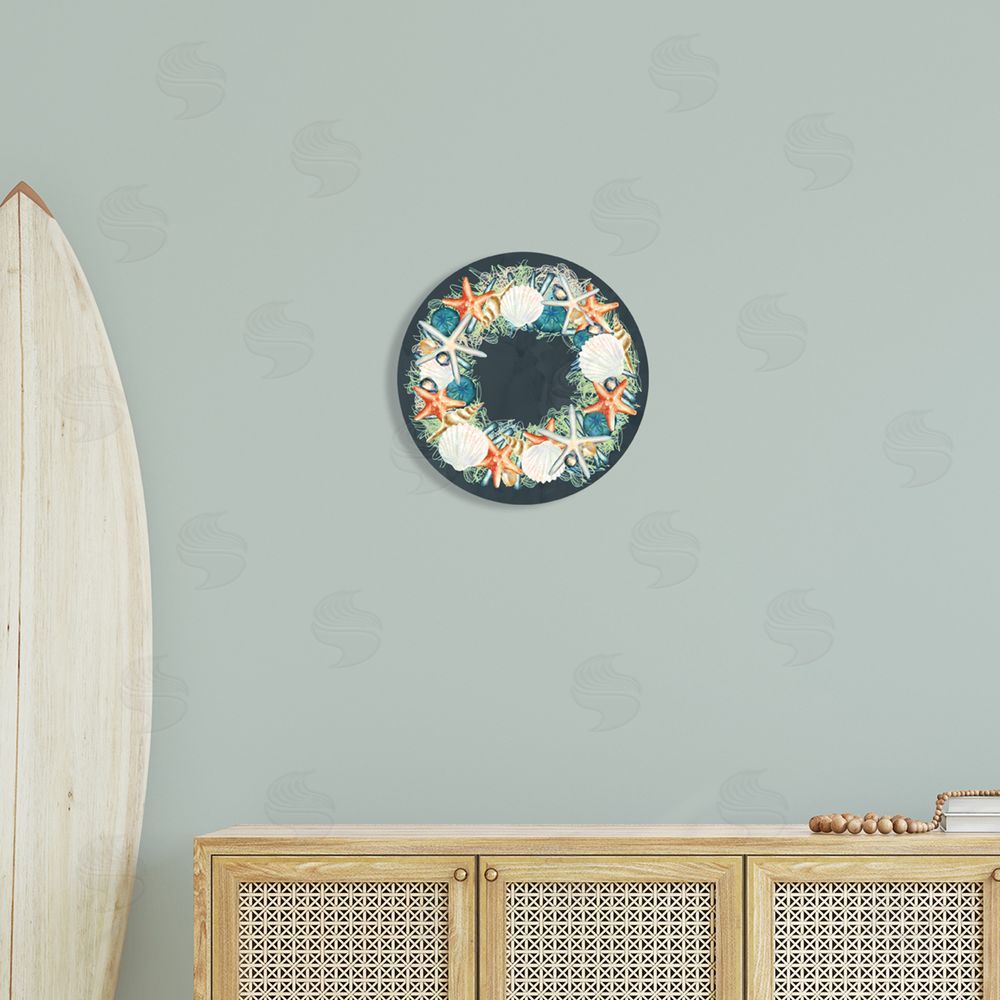 Ziwei Li Starfish and Nautical Sea Shell Wreath Round Wall Plaque Art Print in Room