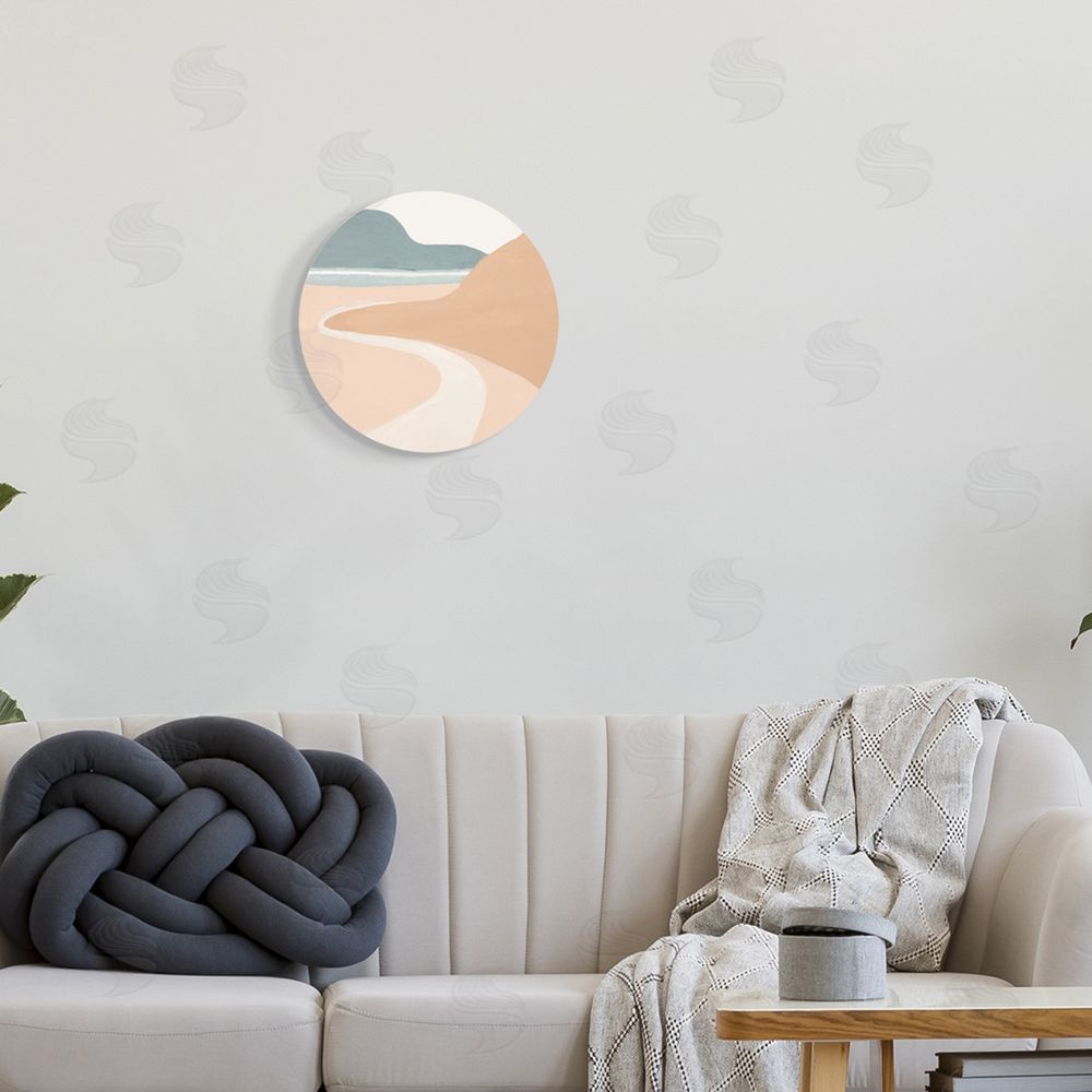 Patricia Pinto Abstract Southwestern Coastal Path Landscape Tan Blue Round Wall Plaque Art Print in Room