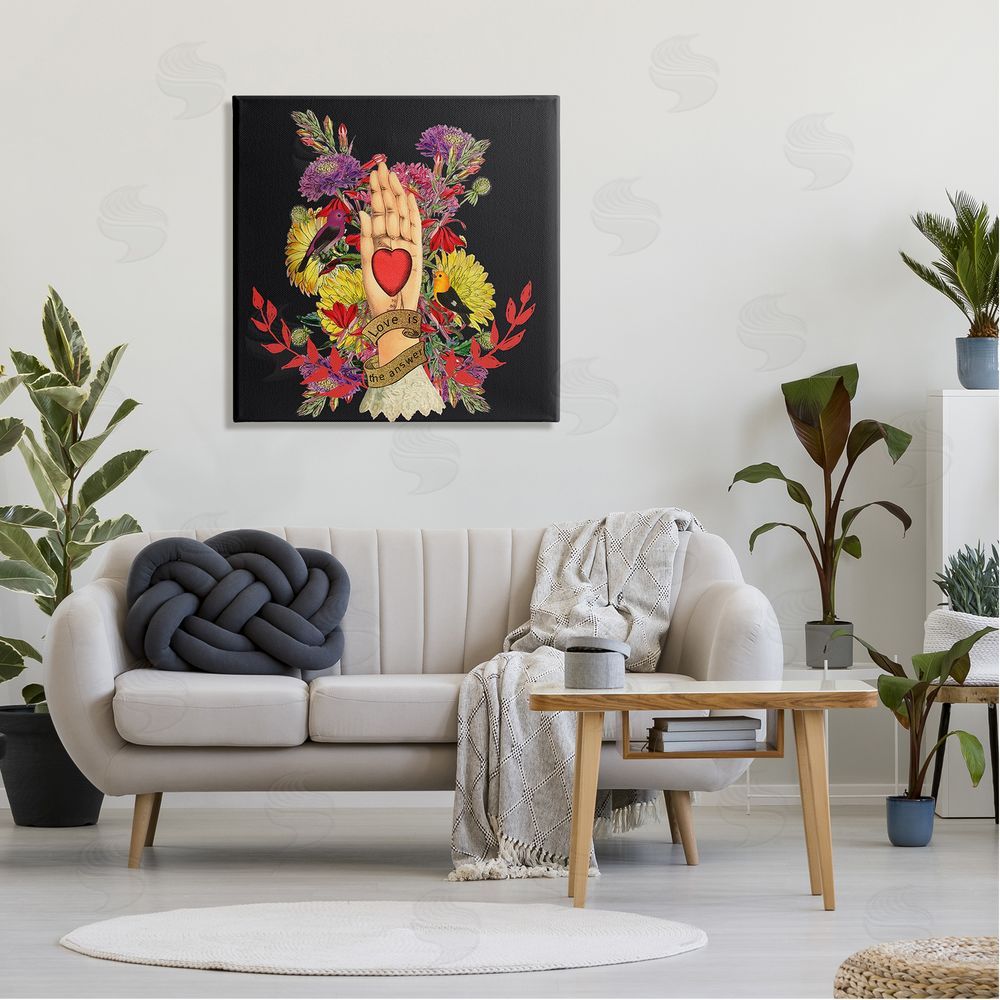Erika C. Brothers Traditional Floral Motif Heart Palm Love Phrase  Canvas Wall Art in Room