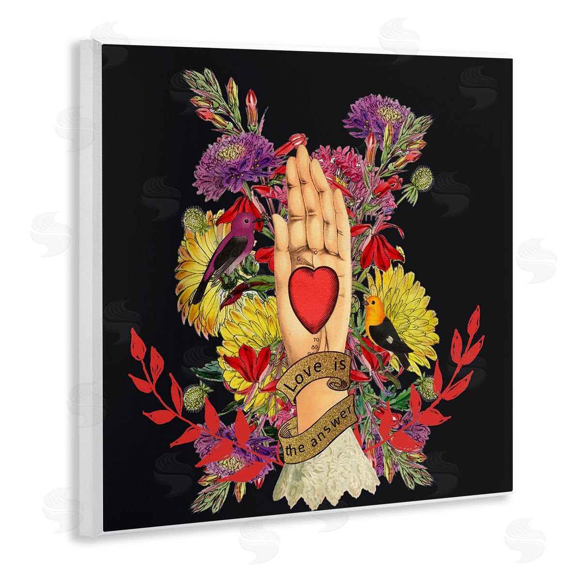Erika C. Brothers Traditional Floral Motif Heart Palm Love Phrase  Wooden Wall Plaque Art Print