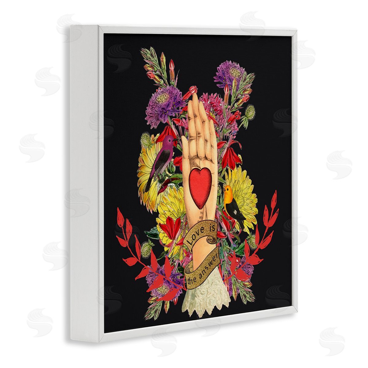 Erika C. Brothers Traditional Floral Motif Heart Palm Love Phrase  White Framed Glicee Wall Art Print