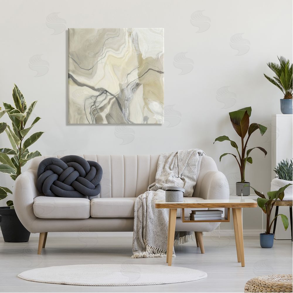 Alpenglow Workshop Intricate Abstract Marble Geode Pattern Modern Beige Canvas Wall Art in Room