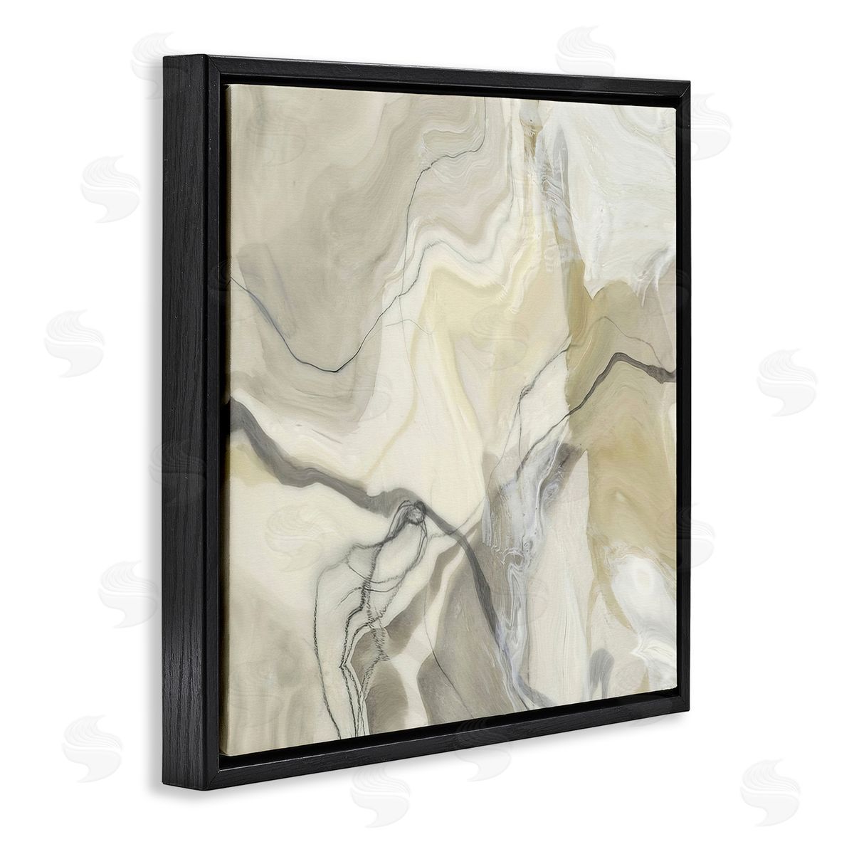Alpenglow Workshop Intricate Abstract Marble Geode Pattern Modern Beige Black Floating Frame Canvas Wall Art Print