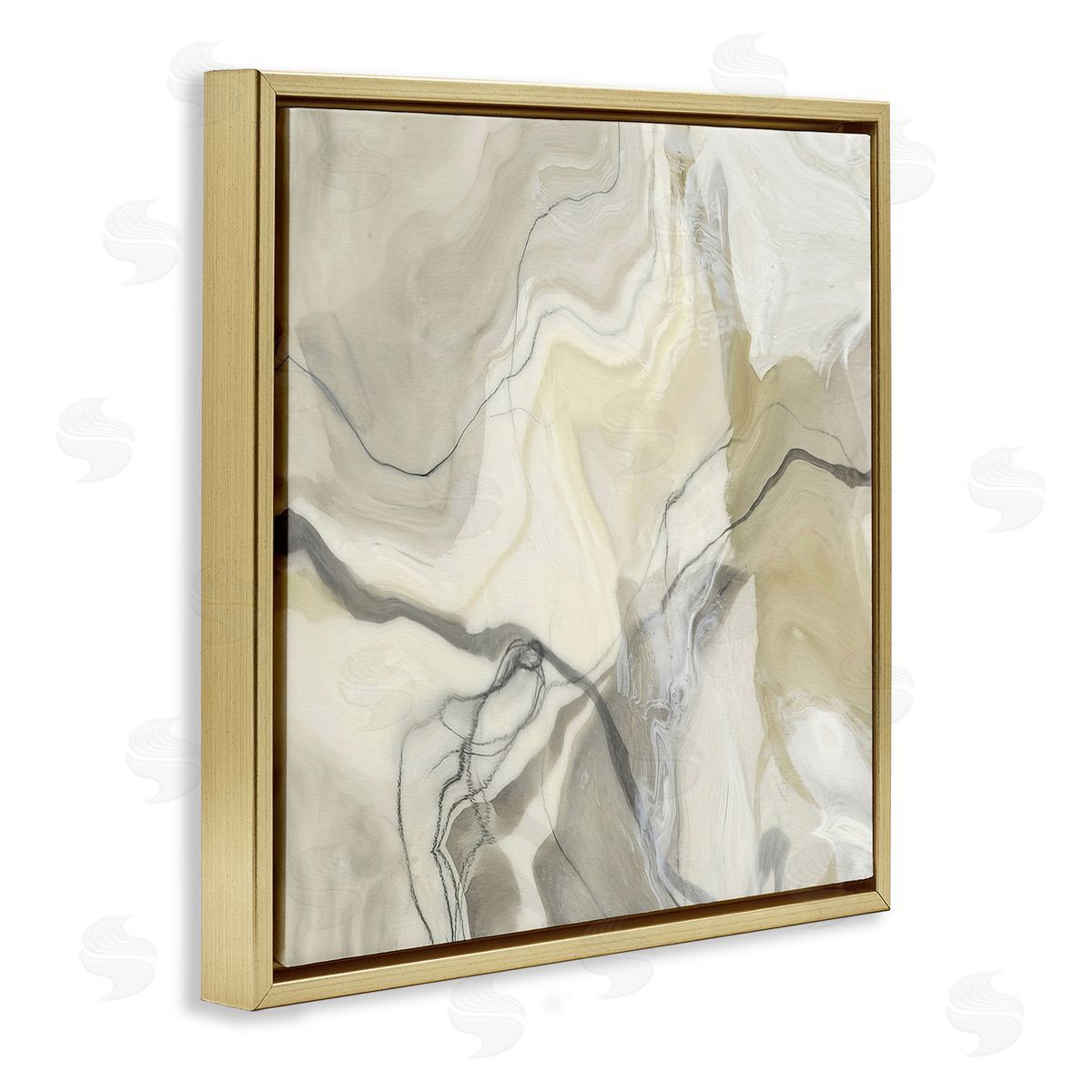 Alpenglow Workshop Intricate Abstract Marble Geode Pattern Modern Beige Gold Floating Frame Canvas Wall Art Print