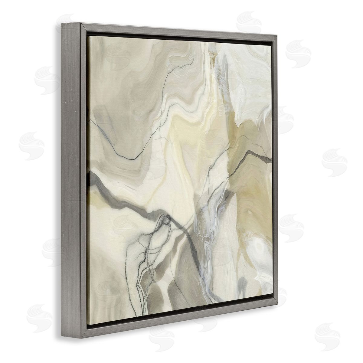 Alpenglow Workshop Intricate Abstract Marble Geode Pattern Modern Beige Gray Floating Frame Canvas Wall Art Print
