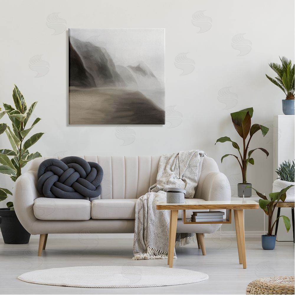 JJ Design House LLC Serene Mountain Landscape Foggy Abstract Clouds Canvas Wall Art in Room