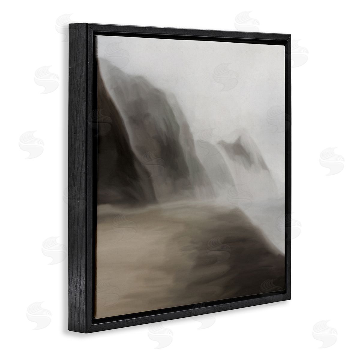 JJ Design House LLC Serene Mountain Landscape Foggy Abstract Clouds Black Floating Frame Canvas Wall Art Print
