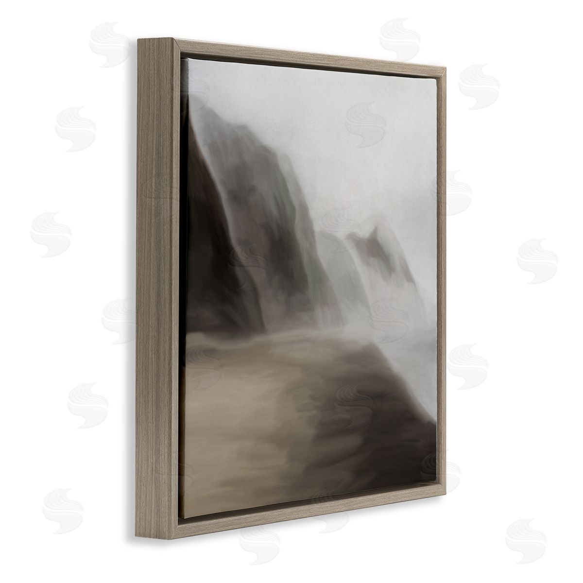 JJ Design House LLC Serene Mountain Landscape Foggy Abstract Clouds Brown Floating Frame Canvas Wall Art Print