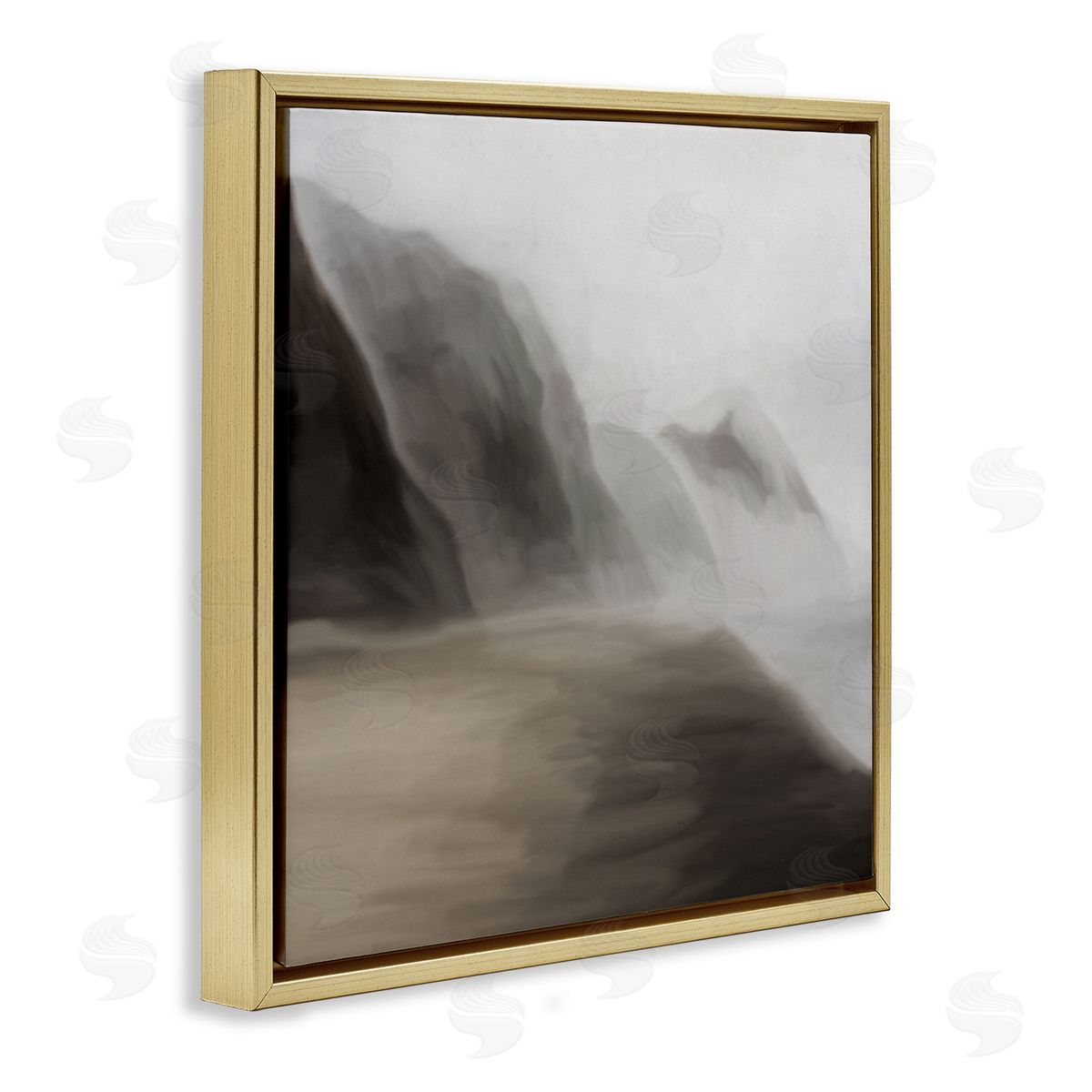 JJ Design House LLC Serene Mountain Landscape Foggy Abstract Clouds Gold Floating Frame Canvas Wall Art Print