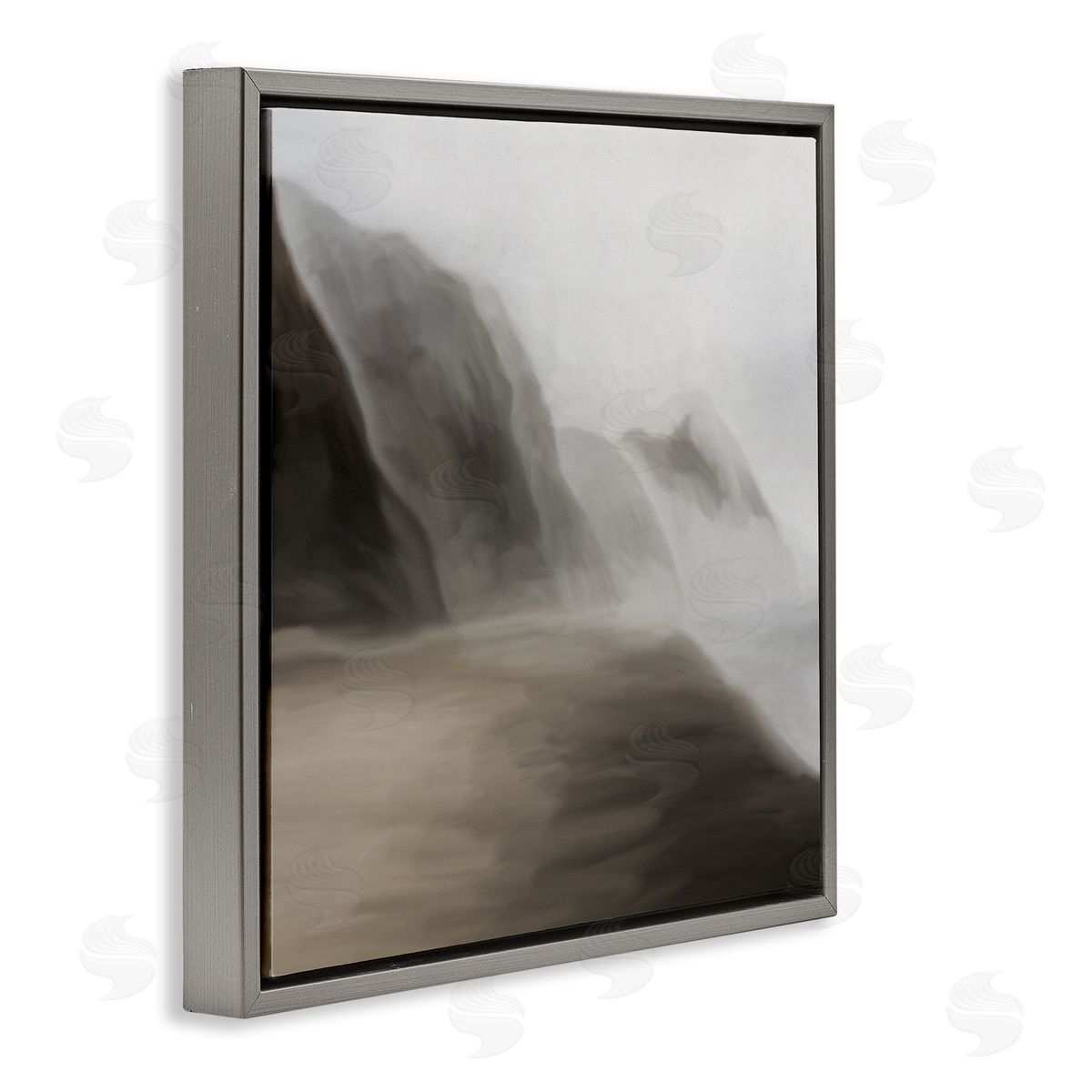 JJ Design House LLC Serene Mountain Landscape Foggy Abstract Clouds Gray Floating Frame Canvas Wall Art Print