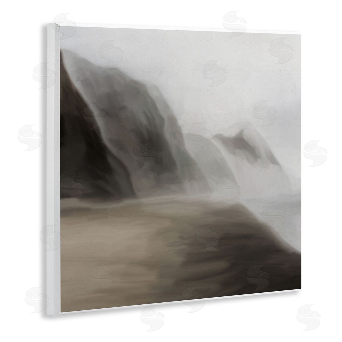 JJ Design House LLC Serene Mountain Landscape Foggy Abstract Clouds Wooden Wall Plaque Art Print