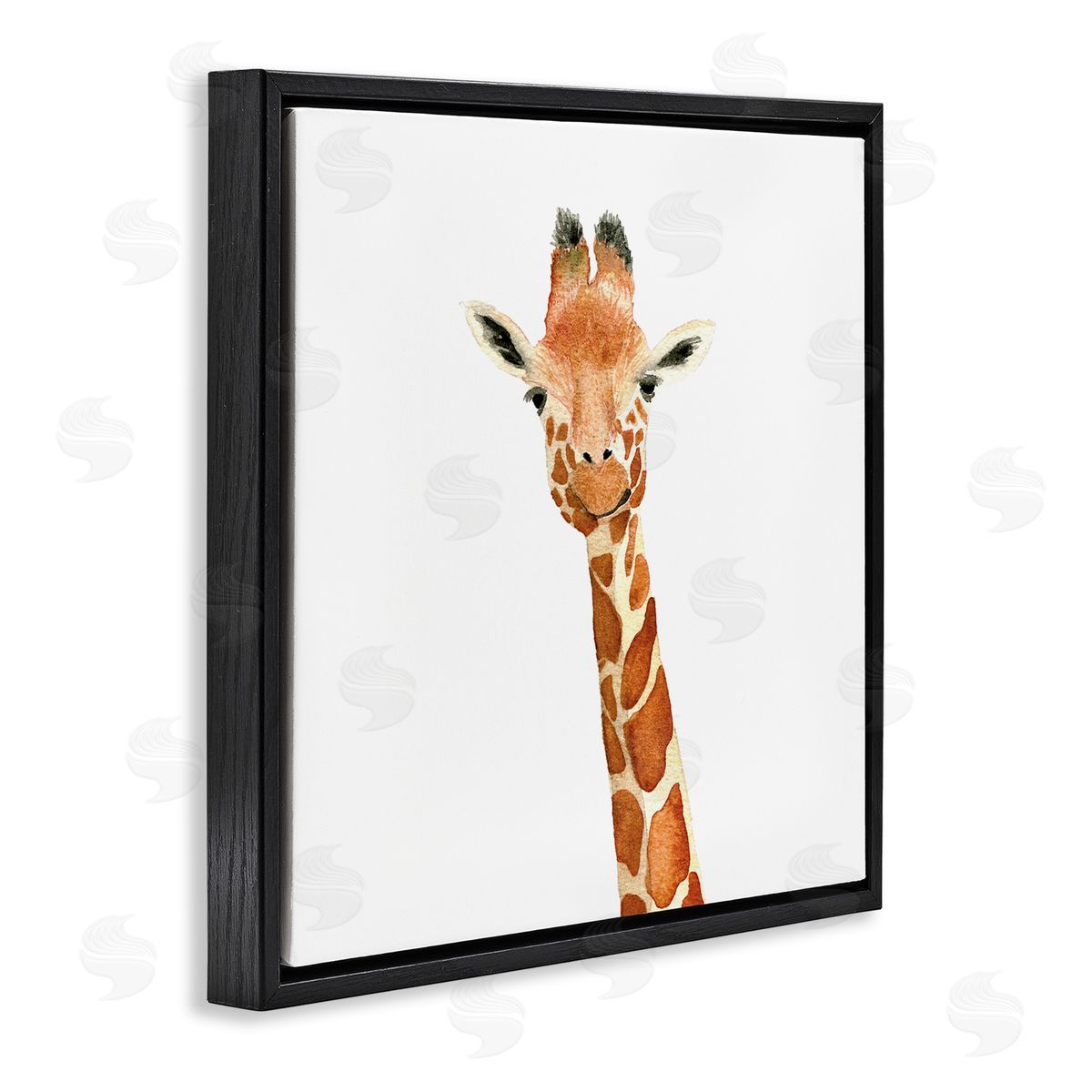 Amanda Houston Simple Smiling Giraffe Head Animal Portrait  Black Floating Frame Canvas Wall Art Print