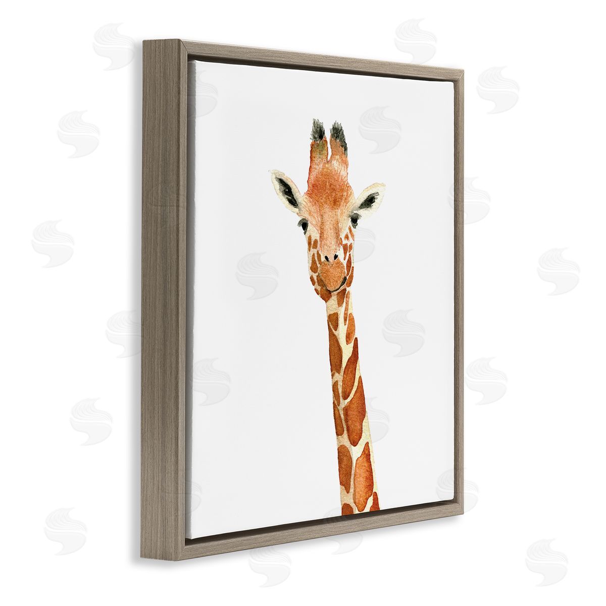 Amanda Houston Simple Smiling Giraffe Head Animal Portrait  Brown Floating Frame Canvas Wall Art Print