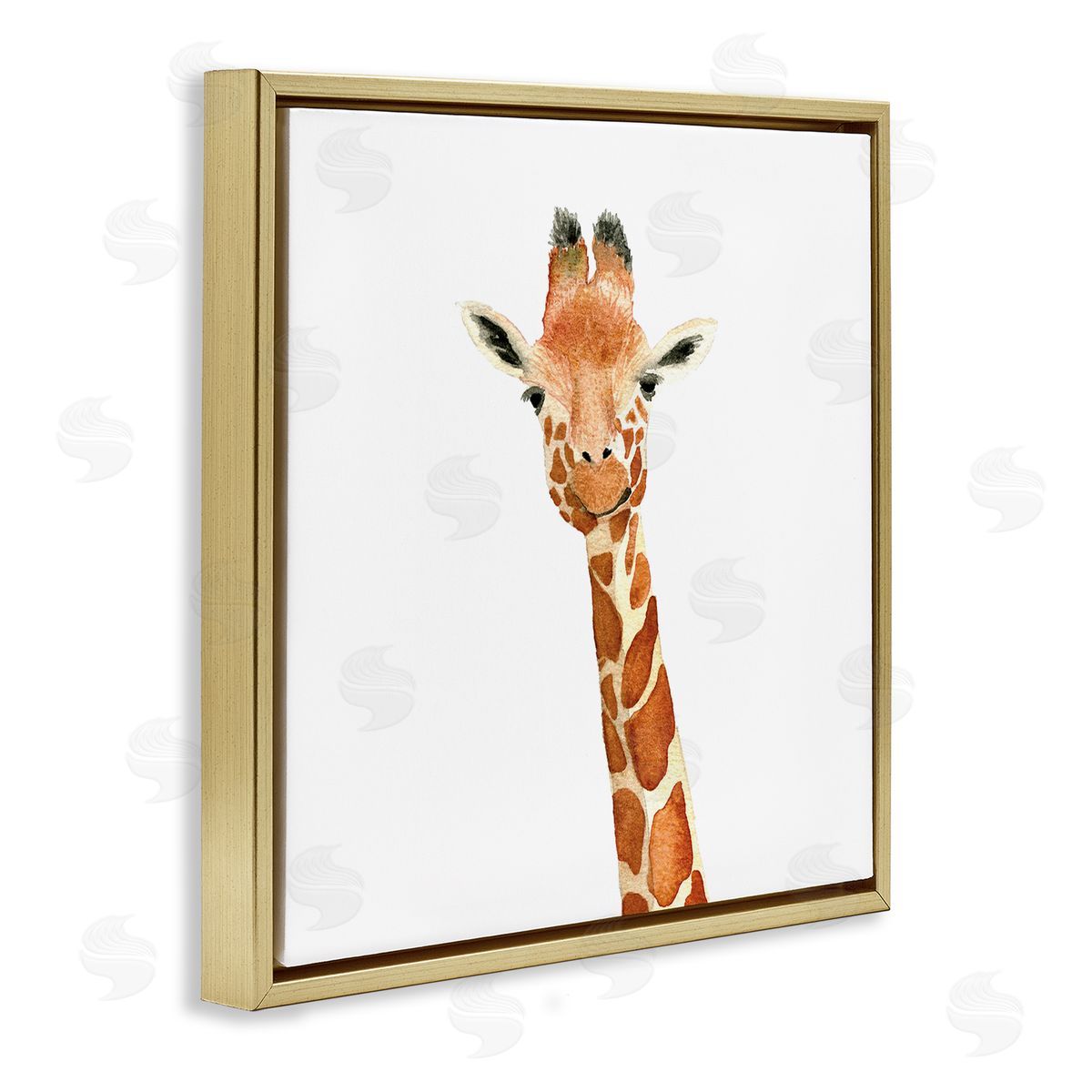 Amanda Houston Simple Smiling Giraffe Head Animal Portrait  Gold Floating Frame Canvas Wall Art Print