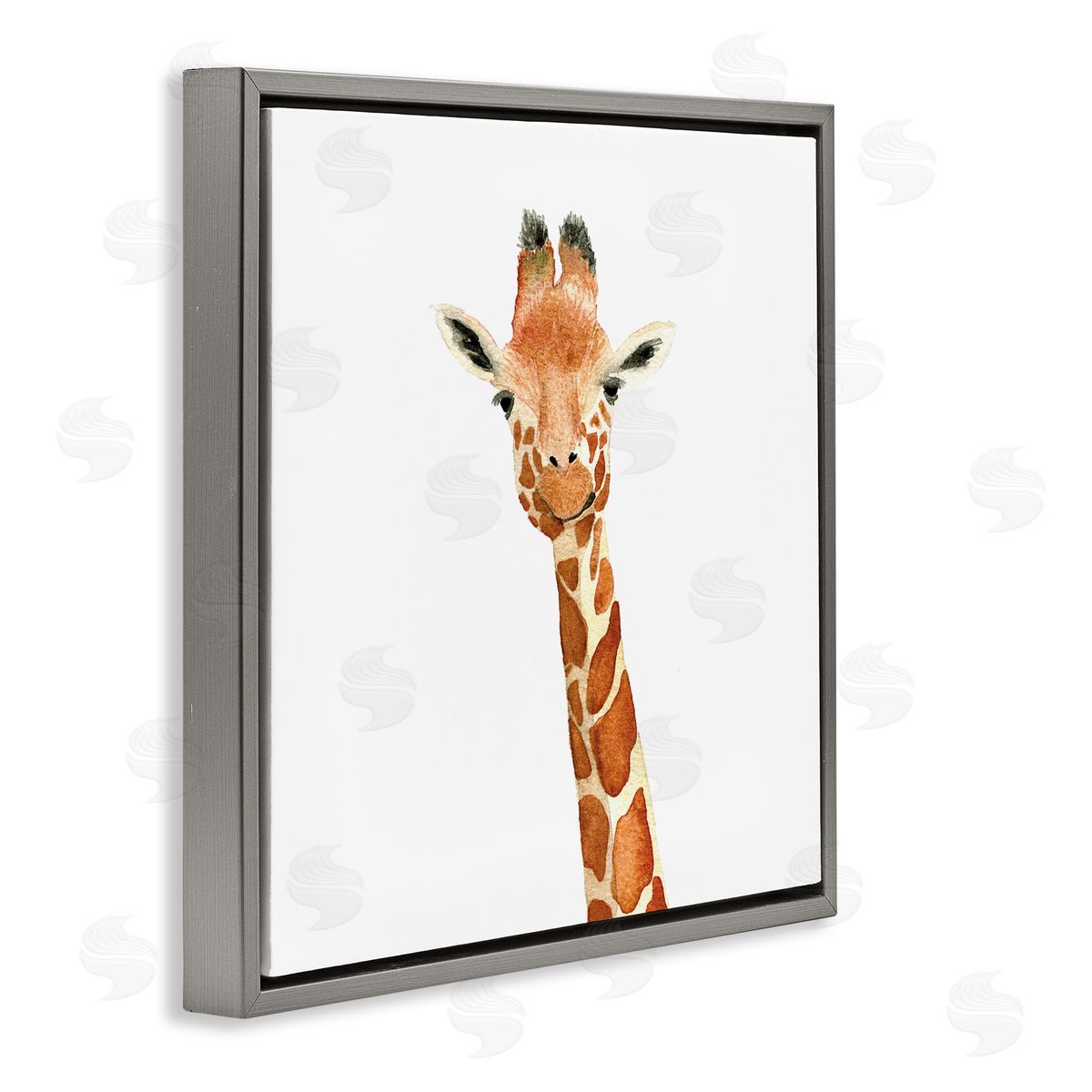 Amanda Houston Simple Smiling Giraffe Head Animal Portrait  Gray Floating Frame Canvas Wall Art Print