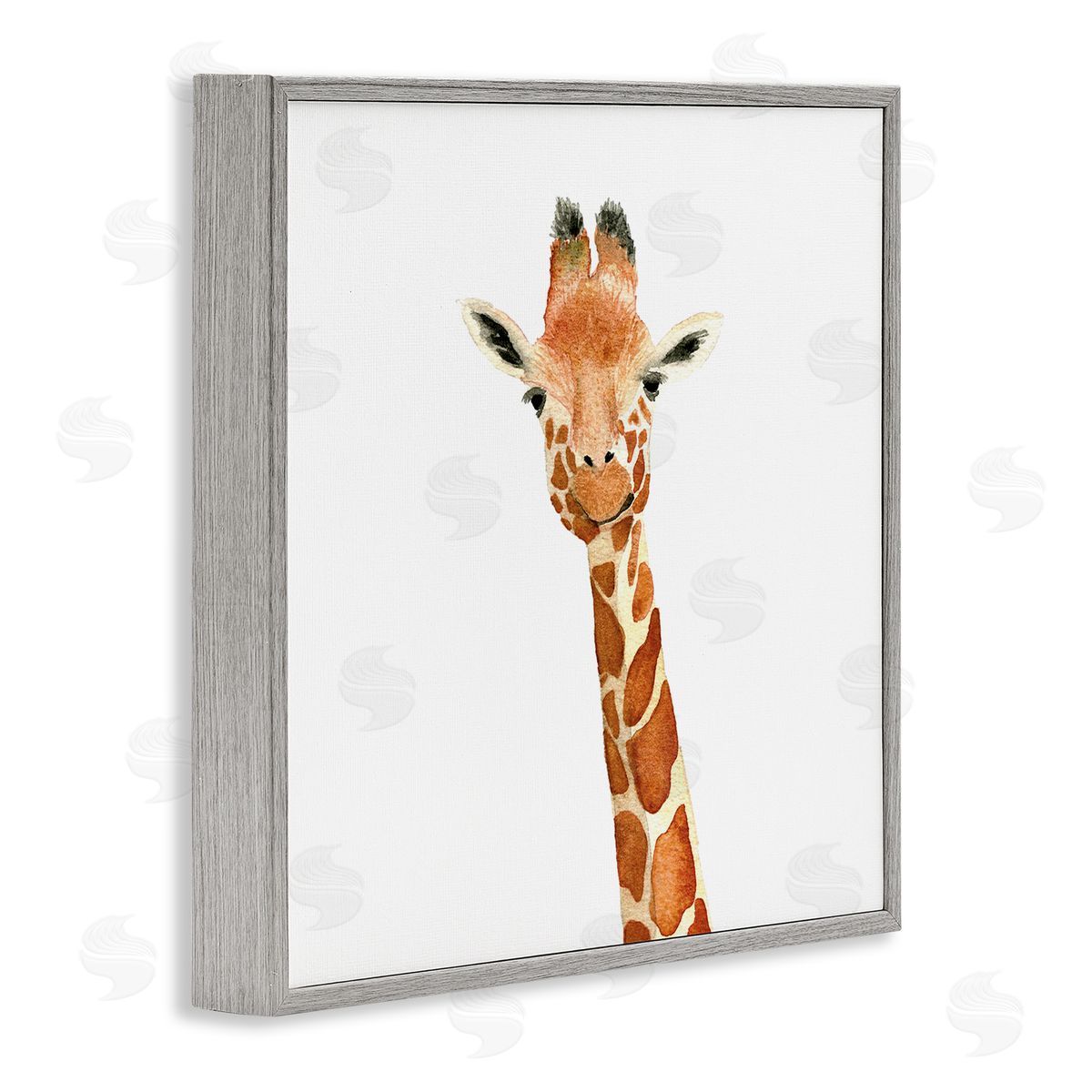 Amanda Houston Simple Smiling Giraffe Head Animal Portrait  Gray Framed Glicee Wall Art Print