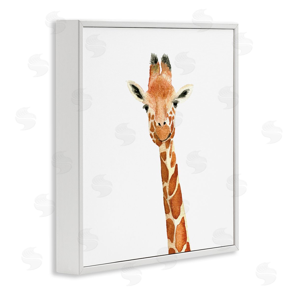Amanda Houston Simple Smiling Giraffe Head Animal Portrait  White Framed Glicee Wall Art Print