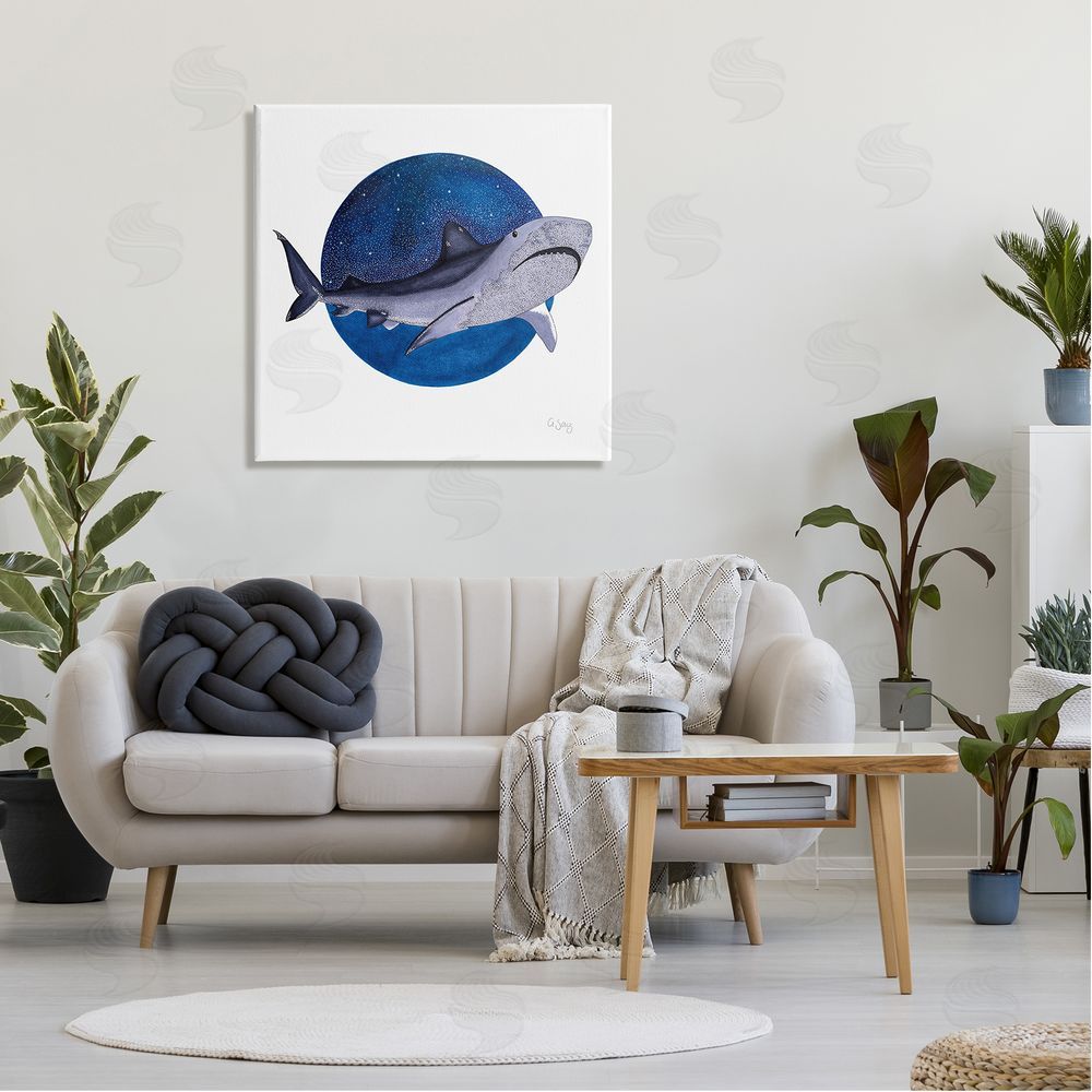 Ale Saiz Studio Great White Shark Swimming Starry Night Sky  Canvas Wall Art in Room