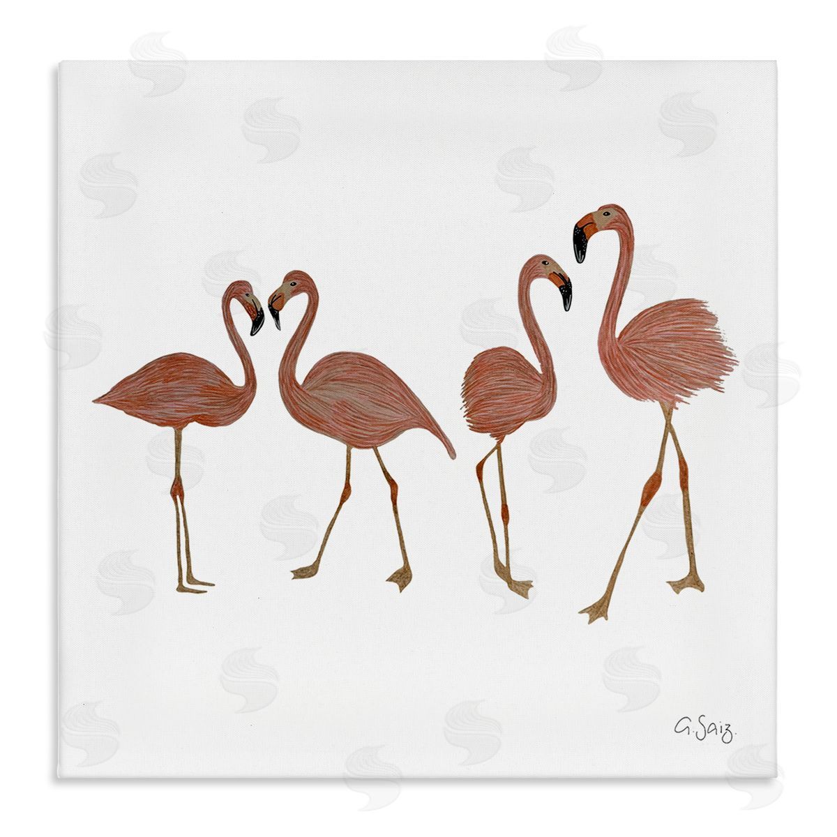 Ale Saiz Studio Mingling Pink Flamingo Birds Animal Illustration  Stretched Canvas Wall Art Print