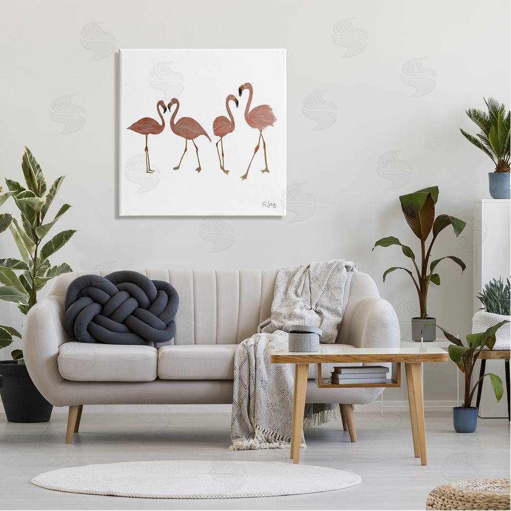 Ale Saiz Studio Mingling Pink Flamingo Birds Animal Illustration  Canvas Wall Art in Room