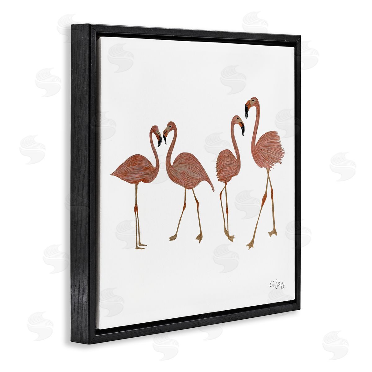 Ale Saiz Studio Mingling Pink Flamingo Birds Animal Illustration  Black Floating Frame Canvas Wall Art Print