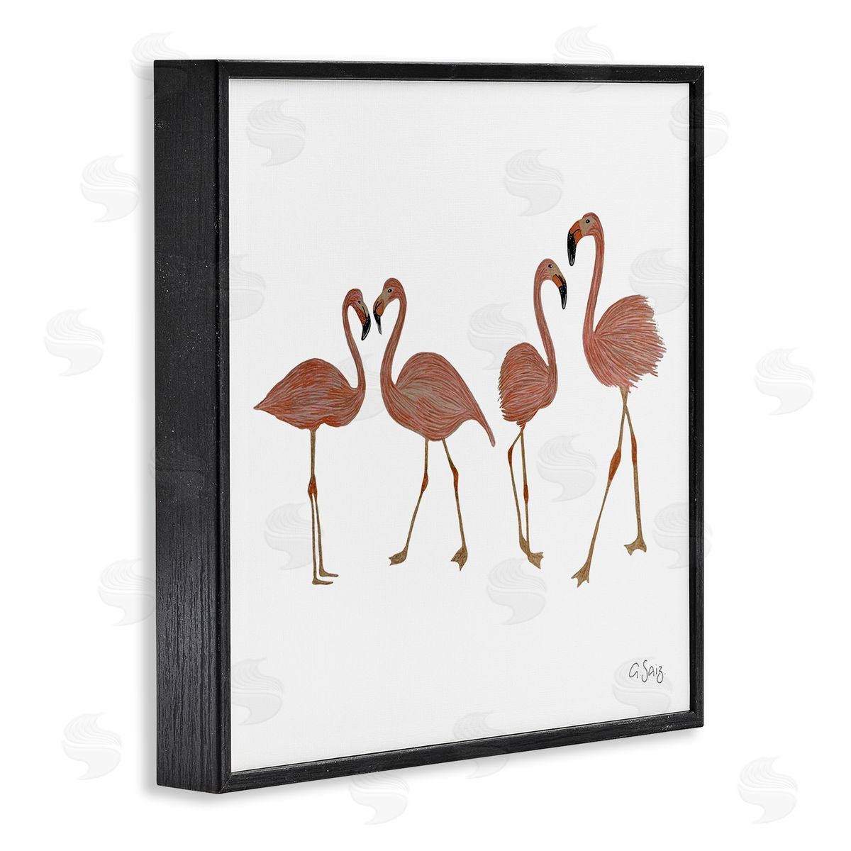 Ale Saiz Studio Mingling Pink Flamingo Birds Animal Illustration  Black Framed Glicee Wall Art Print