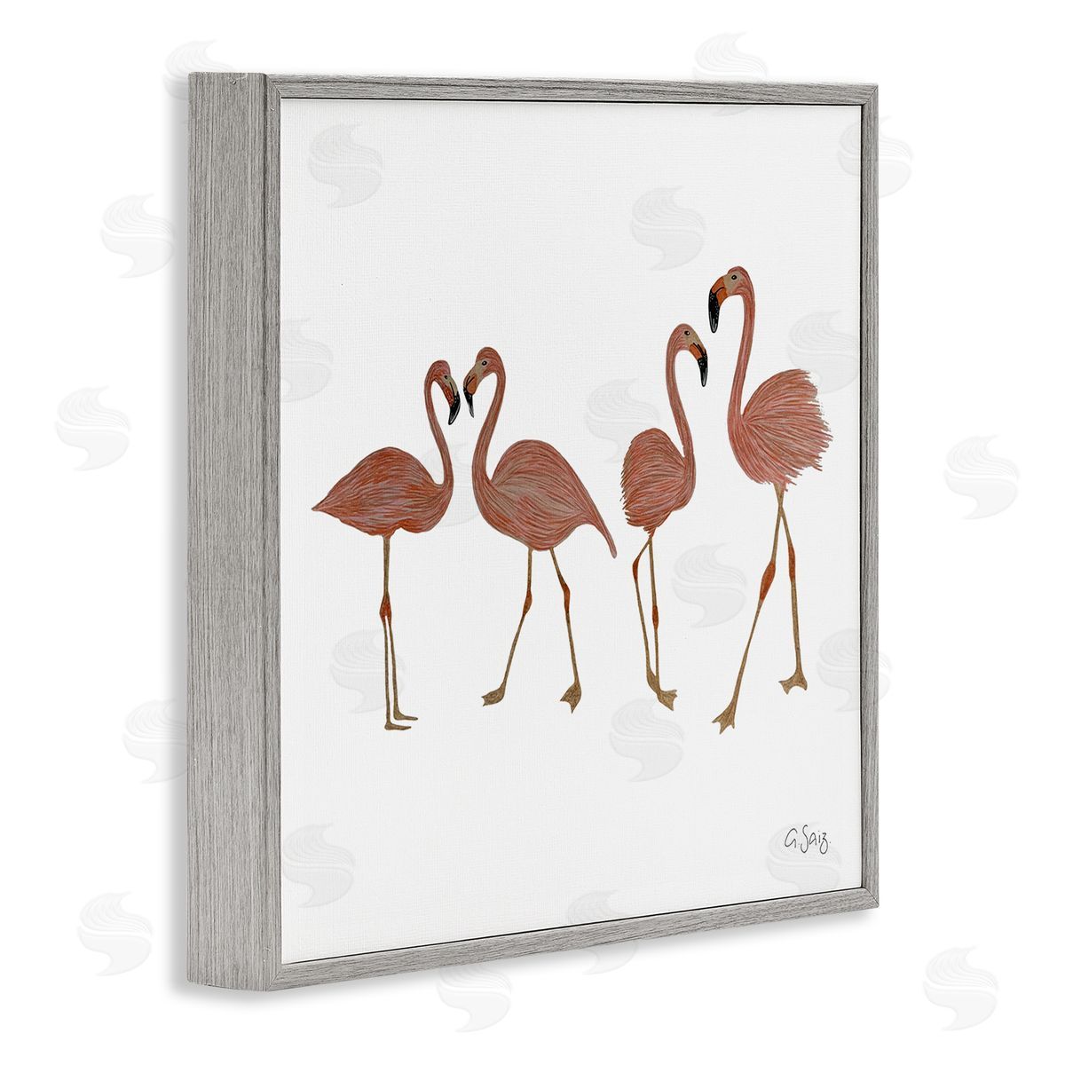 Ale Saiz Studio Mingling Pink Flamingo Birds Animal Illustration  Gray Framed Glicee Wall Art Print
