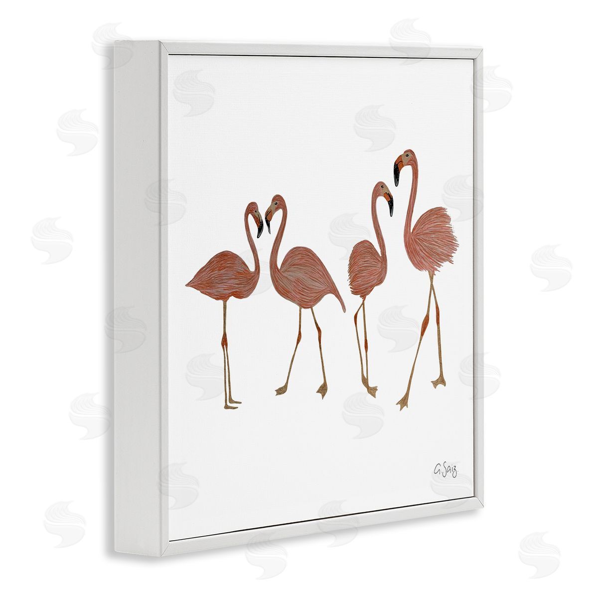 Ale Saiz Studio Mingling Pink Flamingo Birds Animal Illustration  White Framed Glicee Wall Art Print
