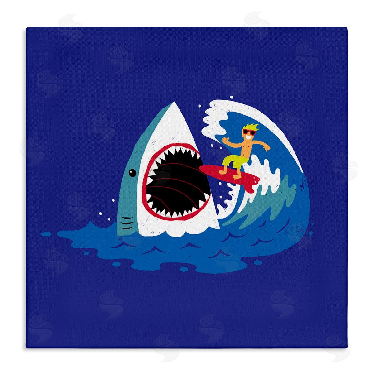 Michael Buxton Surfer Ocean Wave Shark Teeth Whimsical Beach  Stretched Canvas Wall Art Print
