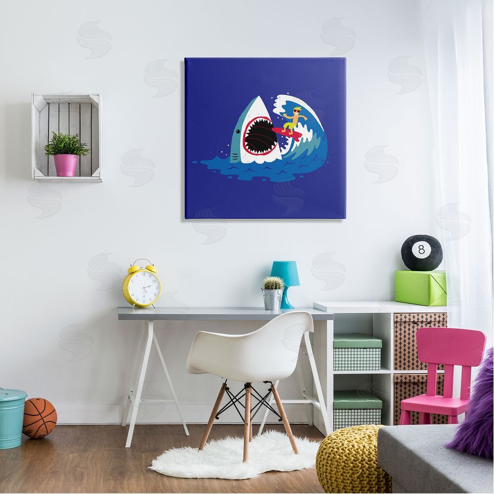 Michael Buxton Surfer Ocean Wave Shark Teeth Whimsical Beach  Canvas Wall Art in Room