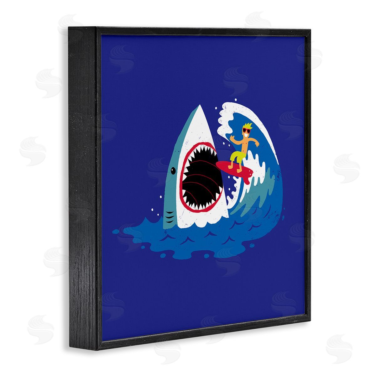 Michael Buxton Surfer Ocean Wave Shark Teeth Whimsical Beach  Black Framed Glicee Wall Art Print