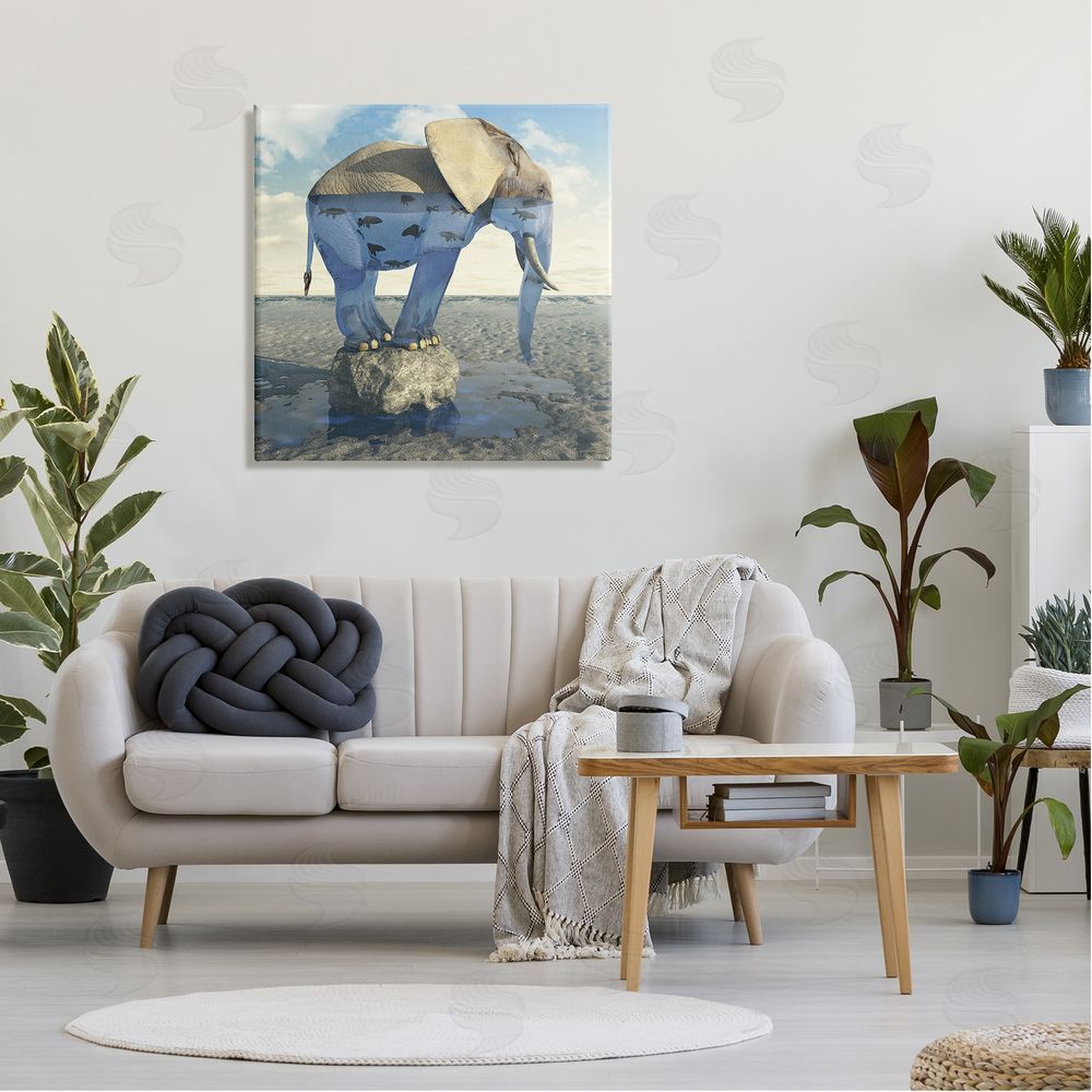 Cynthia Decker Surreal Elephant Pond Water Rock Fish Pattern Canvas Wall Art in Room
