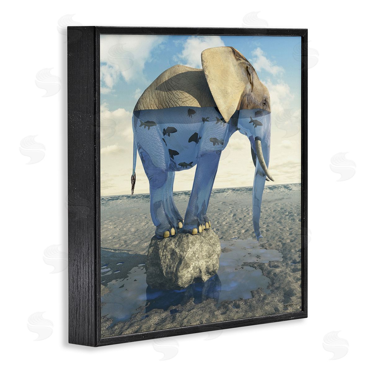 Cynthia Decker Surreal Elephant Pond Water Rock Fish Pattern Black Framed Glicee Wall Art Print