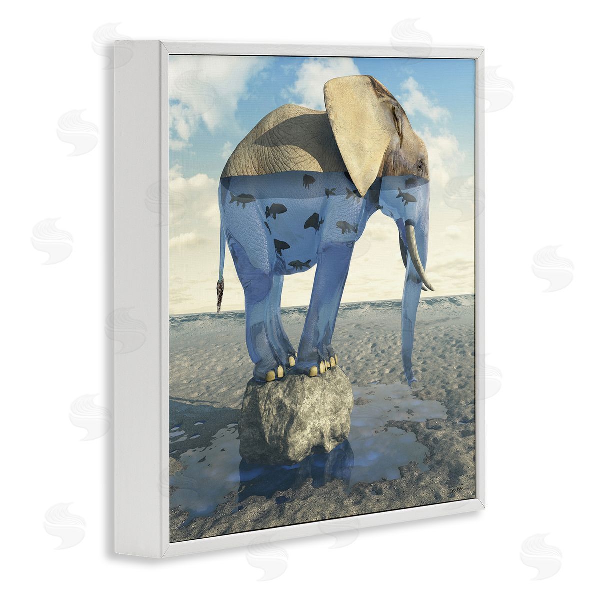 Cynthia Decker Surreal Elephant Pond Water Rock Fish Pattern White Framed Glicee Wall Art Print