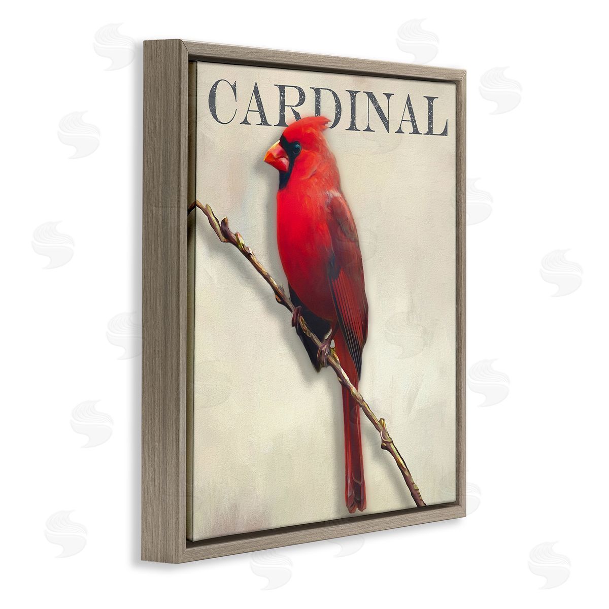 Alpenglow Workshop Bold Red Cardinal Bird Portrait Rustic Text Design Brown Floating Frame Canvas Wall Art Print