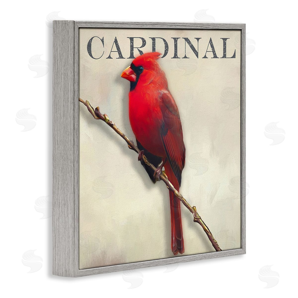 Alpenglow Workshop Bold Red Cardinal Bird Portrait Rustic Text Design Gray Framed Glicee Wall Art Print